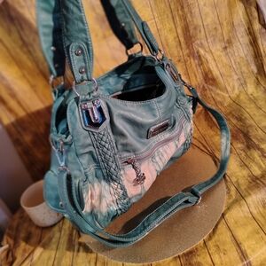 Teal Women's Shoulder Bag with Braided Detail